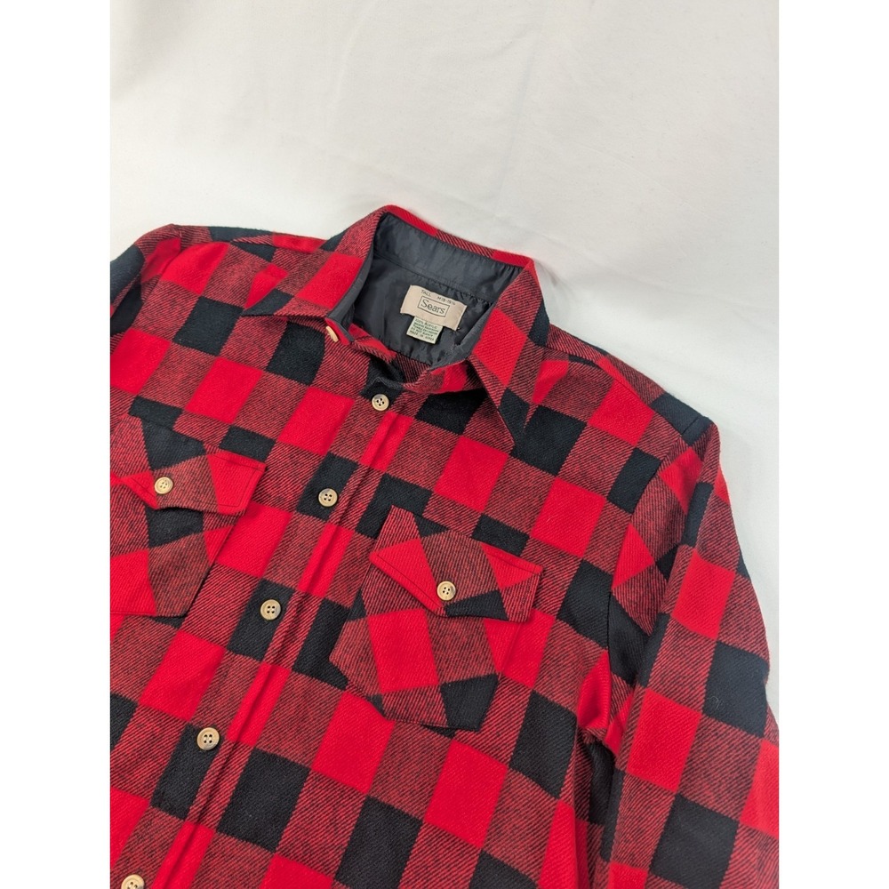 Vintage Sears Plaid Flannel Button Up Shirt  Medium Tall 15 1/2 Acrylic Soft 70s